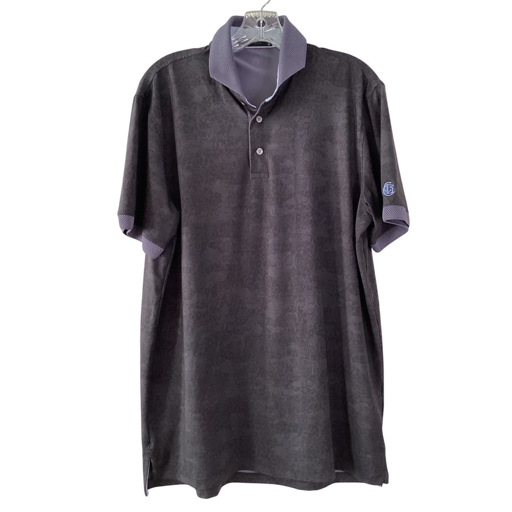 Greyson Mens Medium Golf Polo Shirt Gray Purple Blue Patterned Performance Golf
